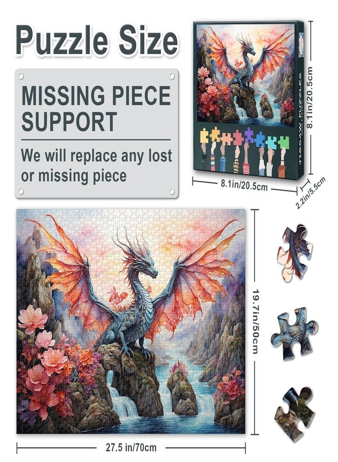 Rebotipy Dragon Jigsaw Puzzles for Adults 1000 Pieces, Winged Dragon Puzzles Back No Dust, Pink Landscape Home Decor Birthday Party Challenging Puzzles for Cognitive Workout 27.5" x 19.6"/70 * 50cm - Image 3
